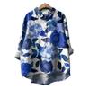 European Plus Size Women Clothing Retro Hong Kong Style Spring and Autumn New Breasted Print Loose Mid-Length Casual Long Sleeve Shirts Top