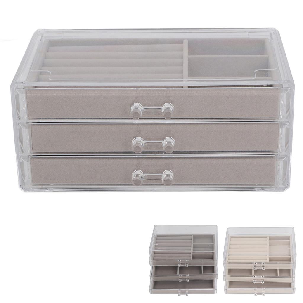 Clear Earring Storage Organizer with 3 Drawers Flannel Lining Jewelry Display Holder Stand for Earri