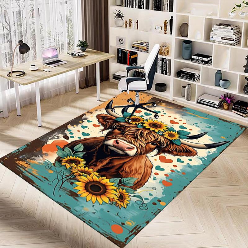 1PC Cow Sunflowers Extra Large Non Slip Floor carpet, Office, family, Studio Large Area Rug Indoor Rugs, Bold Statement Piece