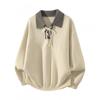 Mens Contrast Color Collar Knit Sweater High Quality Casual Long Sleeve Pullover Young Adults