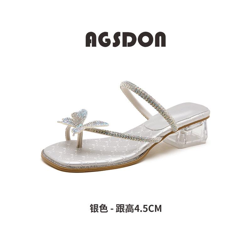 Augustine thick-heeled slippers women's summer wear 2025 new butterfly sandals toe-to-toe temperament high heels