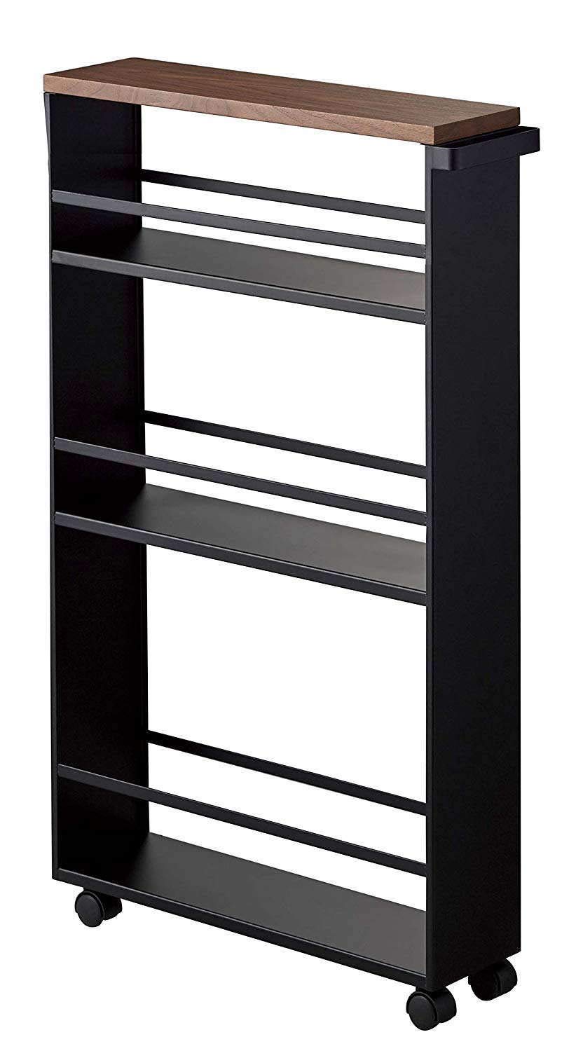 

Kitchen cart with casters and slim stylish kitchen Yamazaki Jitsugyo Tower 13cm handle, 3-tier design, storage, series, wide, black. чорний