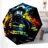 Firefighter, Heroic Automatic folding umbrella  simple eight rib design, bright color pattern, durable iron frame, ideal for travel and outd