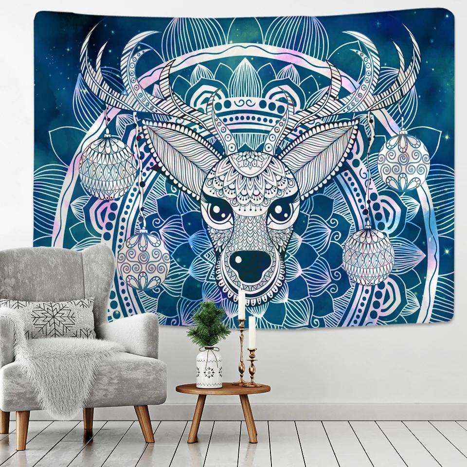 Cute Fawn Tapestry Christmas Reindeer Wall Hanging Bohemian Bedspread Blanket Dorm Home Decor mantas mandalas
