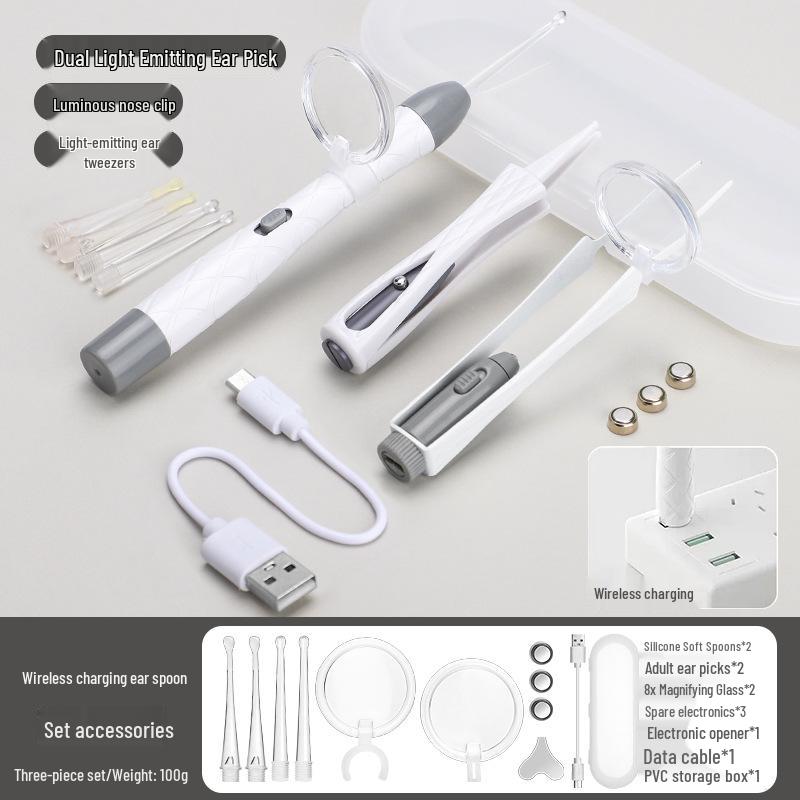 LED Ohrreinigungsset für Kinder: Leuchtendes Ohrstäbchen, Baby-Pinzette mit Licht & Wiederaufladbares Weichspitzen-Werkzeug