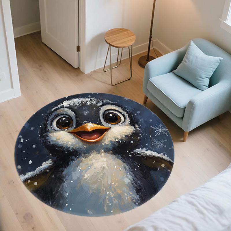 Snowing Penguin,Round Area Rug,Carpet Rug for Living Room Bedroom Sofa Playroom Decor,Non-slip Floor Mat