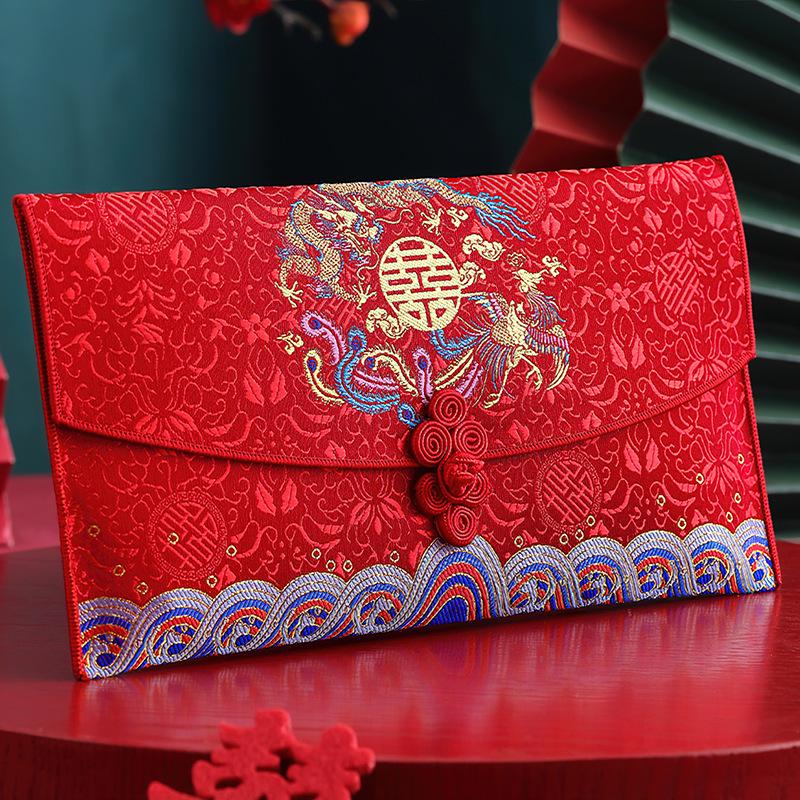 High-End Wedding Red Envelope for Cash Gifts - Bridesmaids' Ten Thousand Yuan Fabric Happy Bag