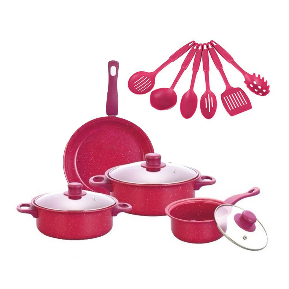 13Pcs Cookware Set Non-Stick Iron Pots And Pans with Comfortable Handles Clear Glass Lids Large Capacity Cooking Utensils for Ho