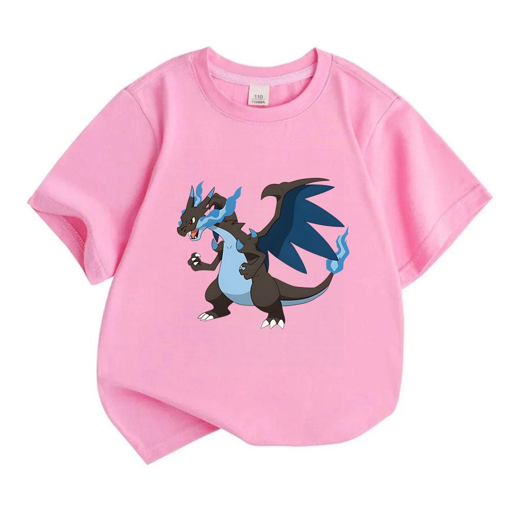 Kids Boys Girls Crew Neck Short Sleeve 100% Cotton T-shirt, Cool Blue Fire Dark Dragon Cartoon Printed Casual Breathable Tee for Daily Outdoor Wear Su