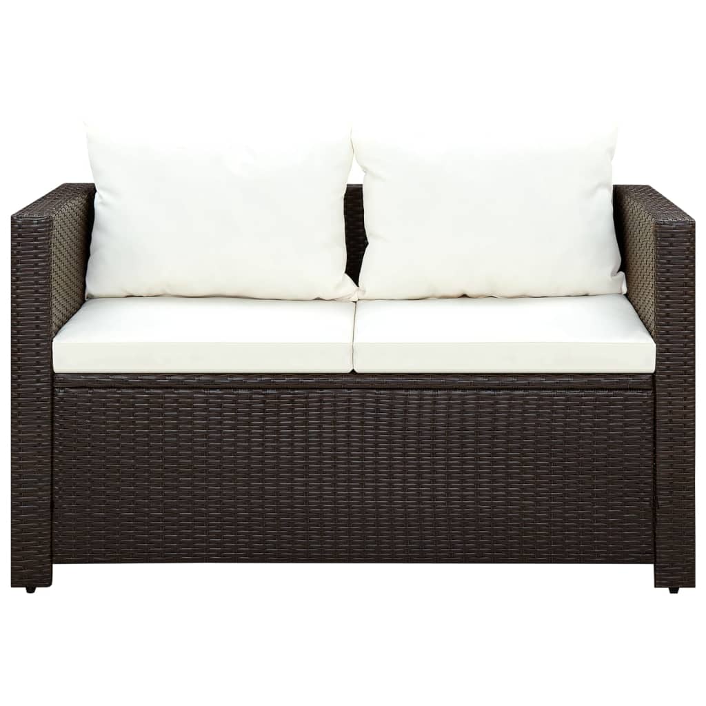 3 Piece Bistro Set with Cushions Brown Poly Rattan