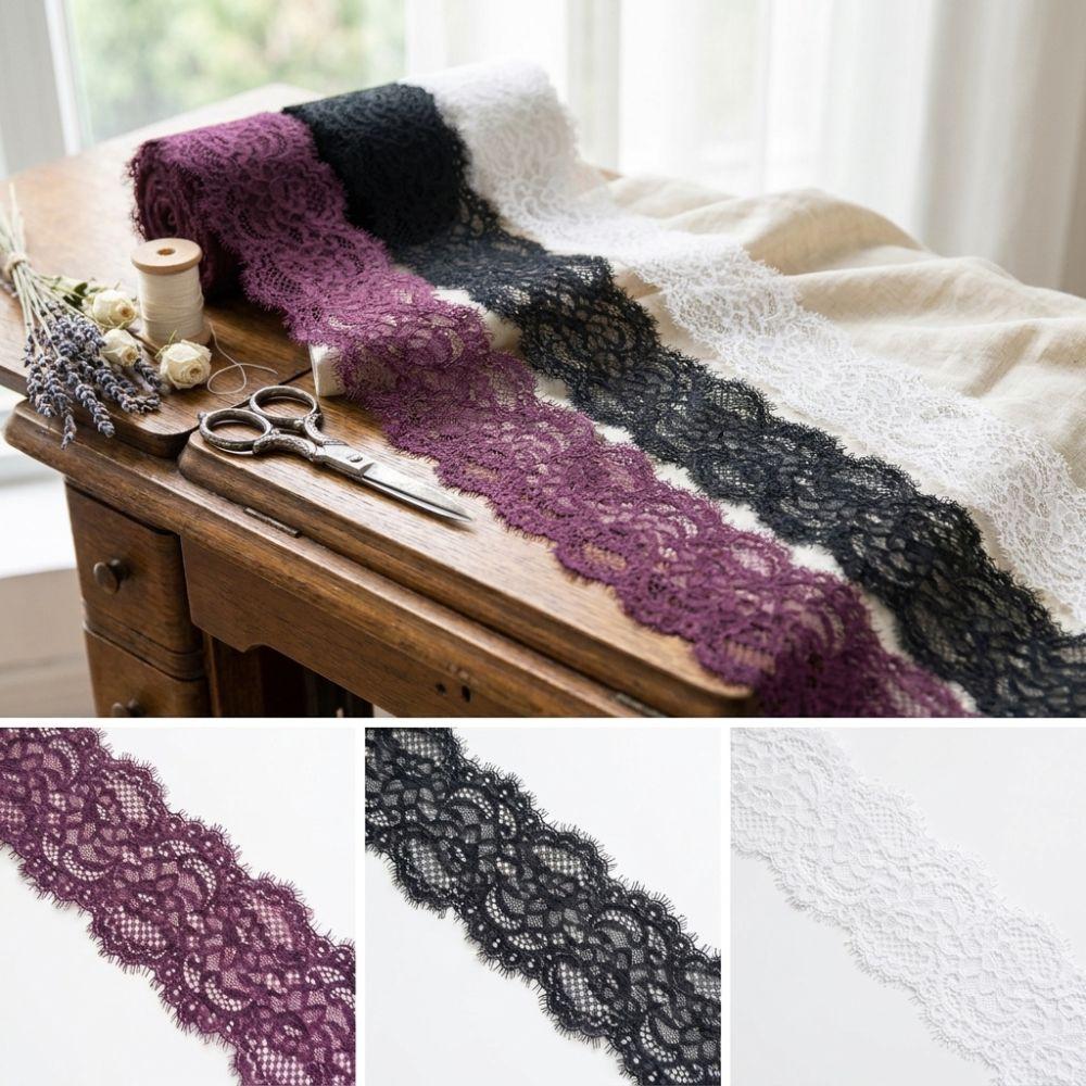 8cm Wide Eyelash Lace Trim Eyelash Edge Scalloped Edge Lace Sewing Trim Sheer Soft Garment Embellishment Accessory