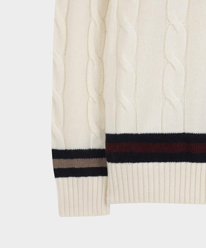 BROOKS BROTHERS Wool Tennis Cable V-Neck Sweater (Ivory) (Bbwnmff402)
