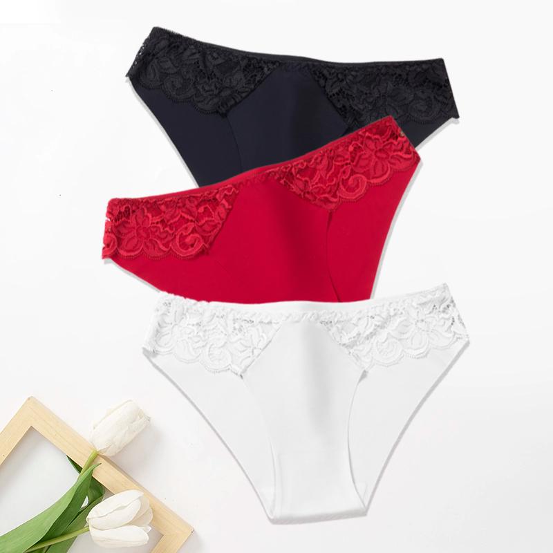 3Pcs/Set Lace Woman Panties Silk New Female Underwear for Woman Seamless Solid Lingerie Panties 3Pcs Free Shipping