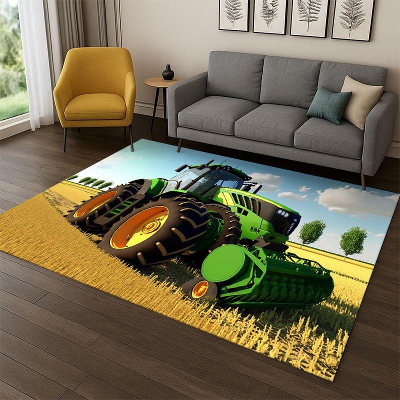 Retro Traktor Auto LKW Cartoon Teppich für Schlafzimmer Wohnzimmer Sofa Spielzimmer Fußmatte Heimdekoration, Kinder Spielbereich Teppich Rutschfest