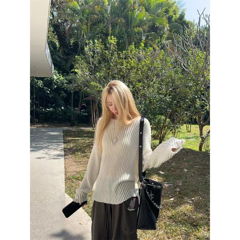 Pit Strip Micro-perspective Lazy Sweater Sweater Women, Loose and Thin In Autumn, Hollow Long-sleeved Top Comfortable 6985#