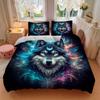 3pcs Moons and Vibrant Cosmic Flames Wolf Quilt Cover Set - Soft and Cozy Bedroom, Guest Room and Dorm Decorative Bedding