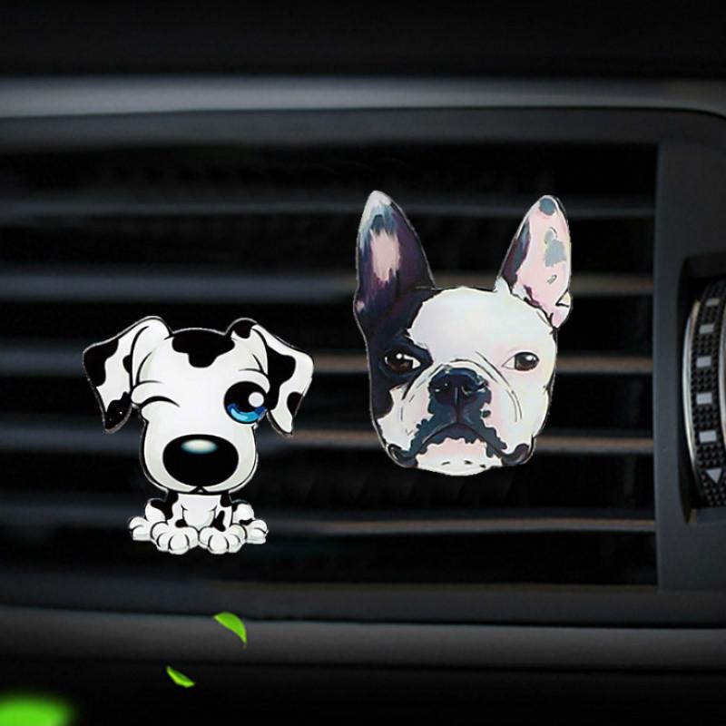 Bonito cão estilo acrílico purificador de ar condicionado saída de ventilação decoração perfume clipe fragrância interior do carro cheiro