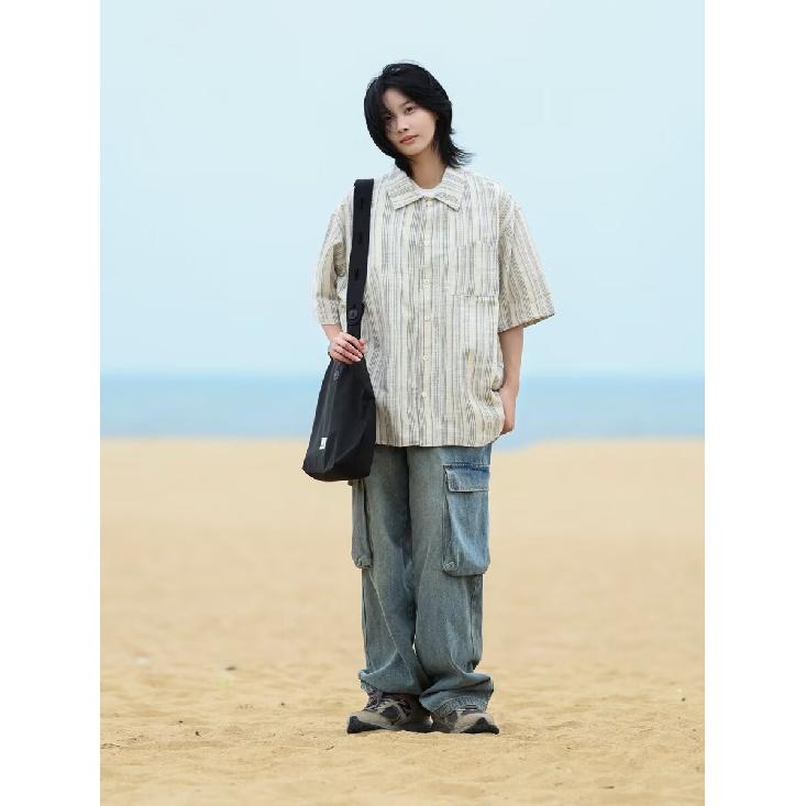 Summer Clothing Men'S Retro Casual Shirt Student Loose Niche Design Fun New Men'S Top For Outdoor Wear