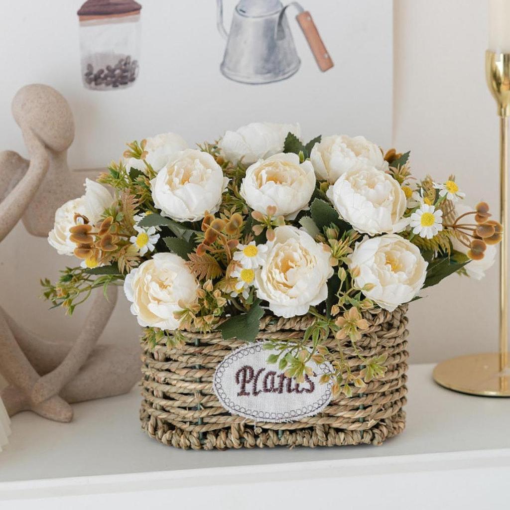 Elegant Artificial Flower Garland Basket Ornament for Wedding Home Decoration Spring Summer Supplies