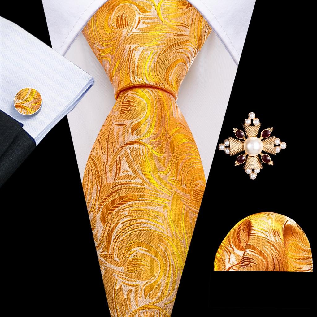 Pearl Brooch with Silk Tie for Men Vintage Floral Teal Necktie Hanky Cufflinks Gift Formal Set