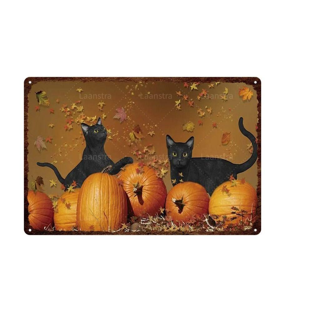 Metal Sign Halloween Cats Pumpkins Wall Decor 20x30 Cm