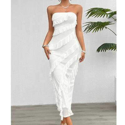 Damen Lose Einfarbig Tasche Gesäß Einfarbig Slim Fit Trägerloses Kleid Fit Trägerloses Kleid