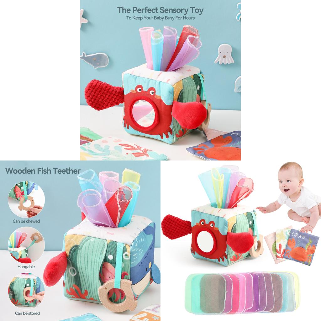 Cotton Crab Tissue Box With Sensory Toys For Kids Handeye Coordination And Cognitive Development