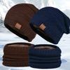 3pcs Wool Thermal Knit Cap Solid Color Winter Beanie Hat Hiking Hat Scarf Gloves Set  Women/men