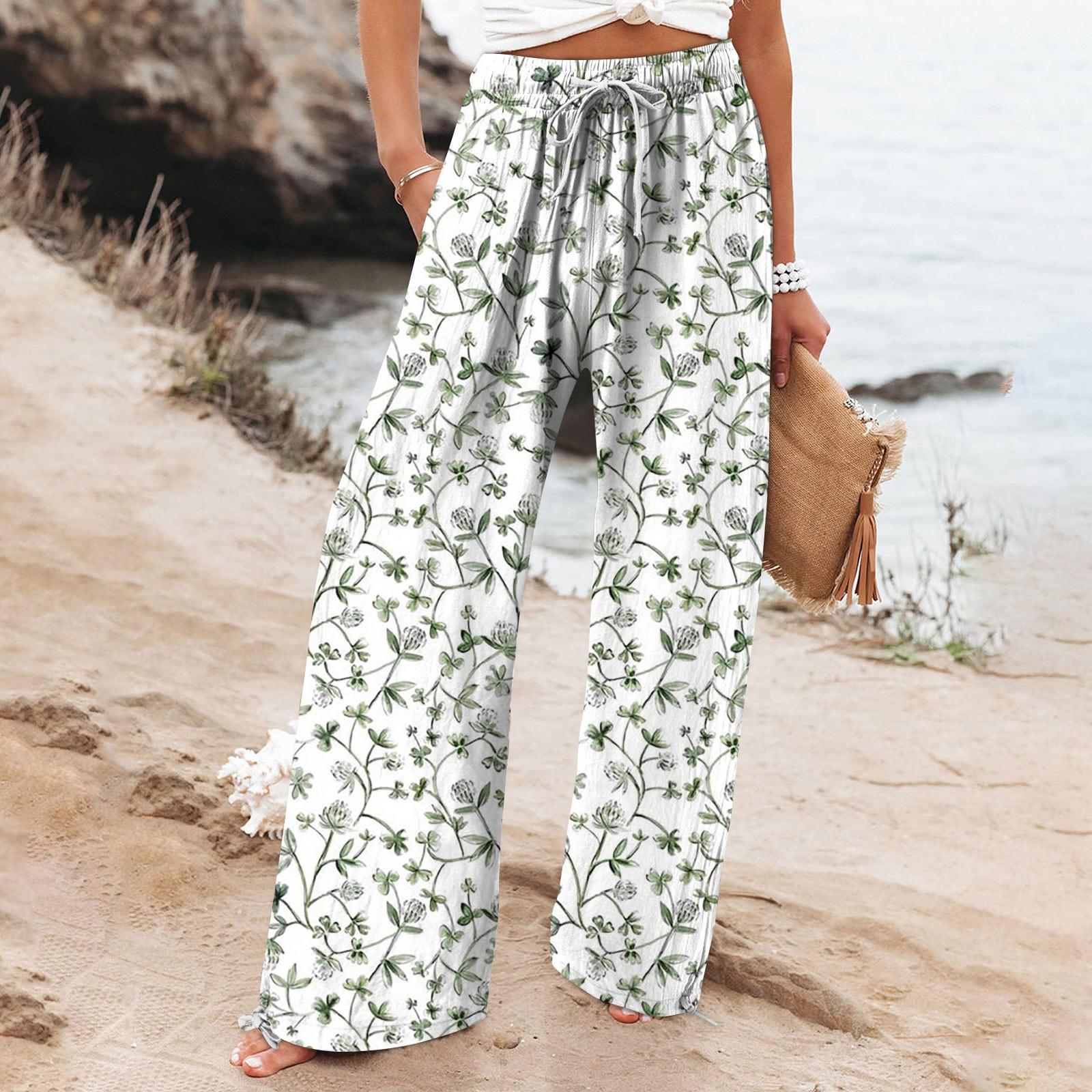 

Женские повседневные свободные хлопковые льняные брюки с 9 брюками и широкими штанинами с карманами XXL зелёный