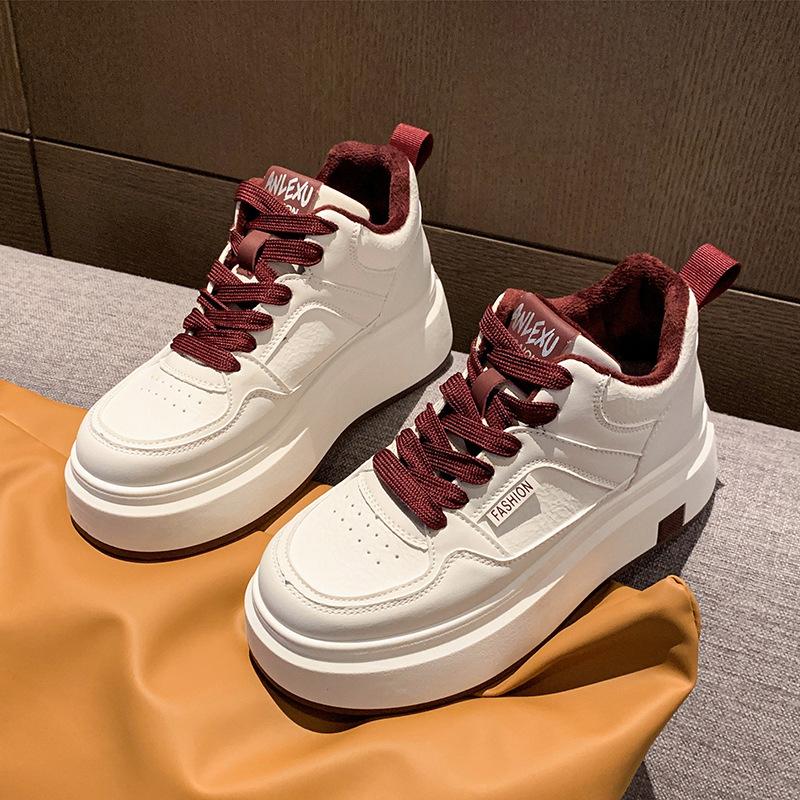 

Высокие белые туфли женские на толстой подошве из бархата, теплые и универсальные, зимние новые повседневные нескользящие туфли для папы из двух хлопковых тканей 40