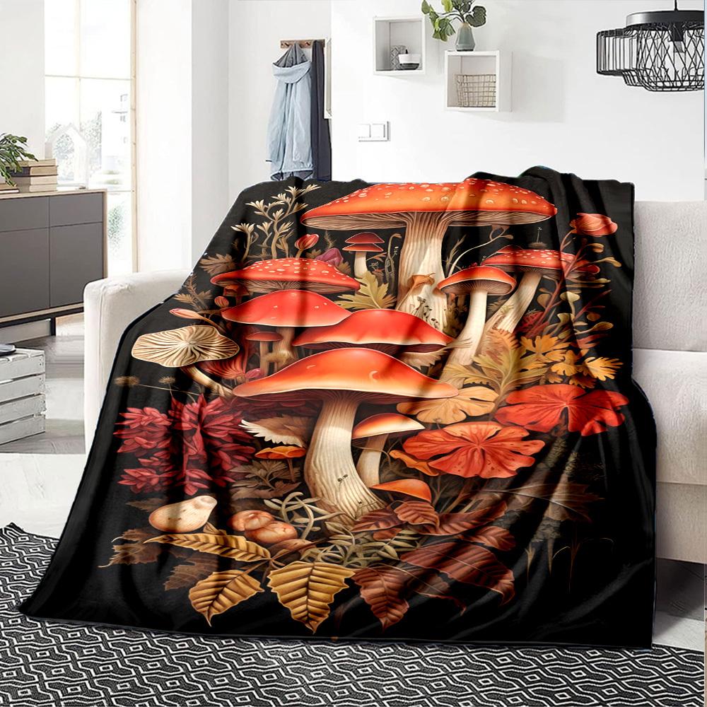 1pc Mushroom Artwork Soft Warm Throw Blanket Nap Blanket For Couch Sofa Office Bed Camping Travel,Comfortable