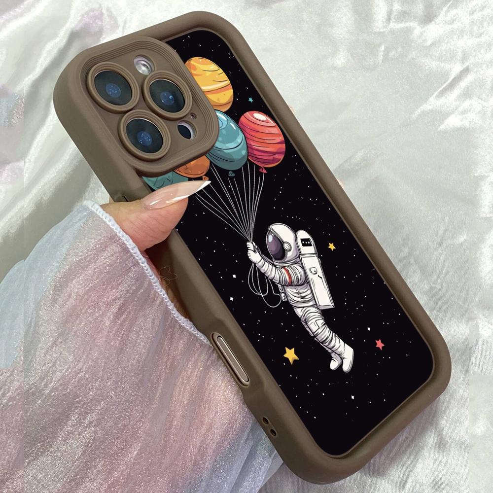 JT114 Cartoon Astronaut Planet Balloons for iPhone 17 16 15 Pro Max Samsung S26 S25 Ultra A17 A16 A07 A56 Xiaomi 15T Redmi 15c 14c Soft TPU Case