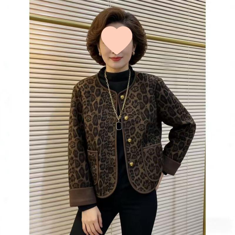 Velvet Leopard Print Jacket - New Style Autumn/Winter, Slimming, Korean Chic, Thickened, Loose, Short