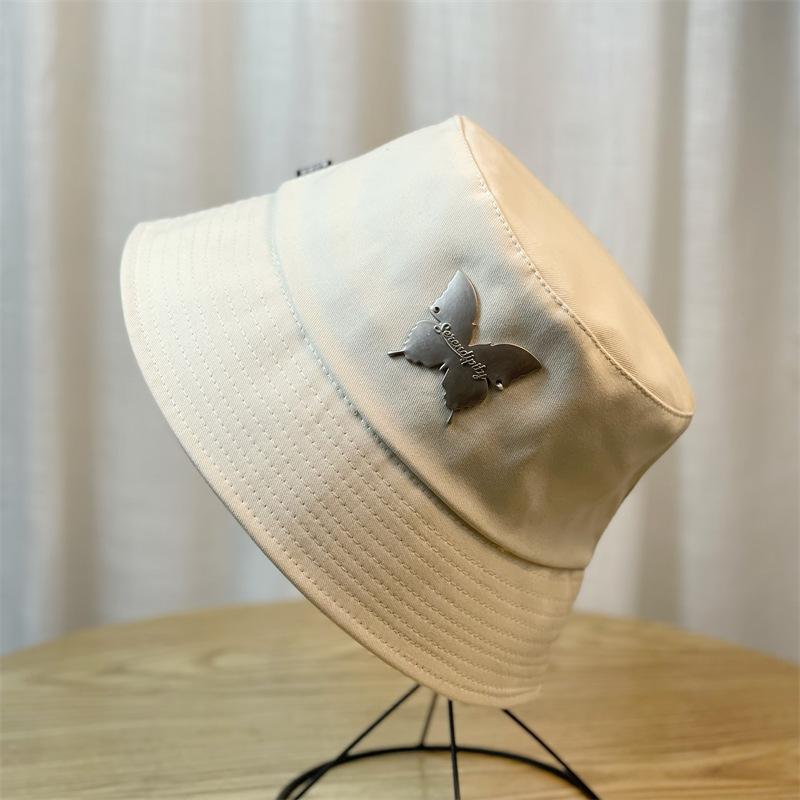 Iron Butterfly Embroidered Hat for Women, Summer Large Head Circumference Flat-Top Fisherman Hat, Plus Size Sun Hat, Face Slimming, Trendy for Men
