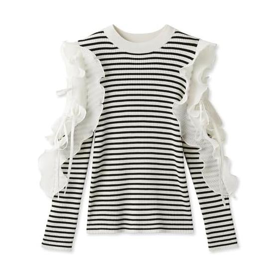 [Sneider] Ruffle Sleeve Knit Pullover SWNT241236 Women s