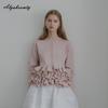 Elegant Fashion Autumn Winter Women Solid Knitting Cardigan White Black Pink Ruffles Patchwork Office Lady Knitted Sweater Sweet Ladies' Warm Coat