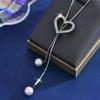 Love Heart Pearl Tassel Long Necklace With Crystals For Women Autumn Winter Fashion Accessory