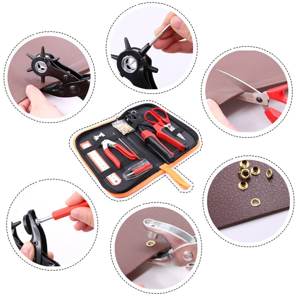 Glarks Heavy Duty Adjustable Metal Hole Punch Pliers Revolving Leather Belt Hole Punch with Eyelet Pliers Tool Kit for Belt, Watch Bands, Saddle,