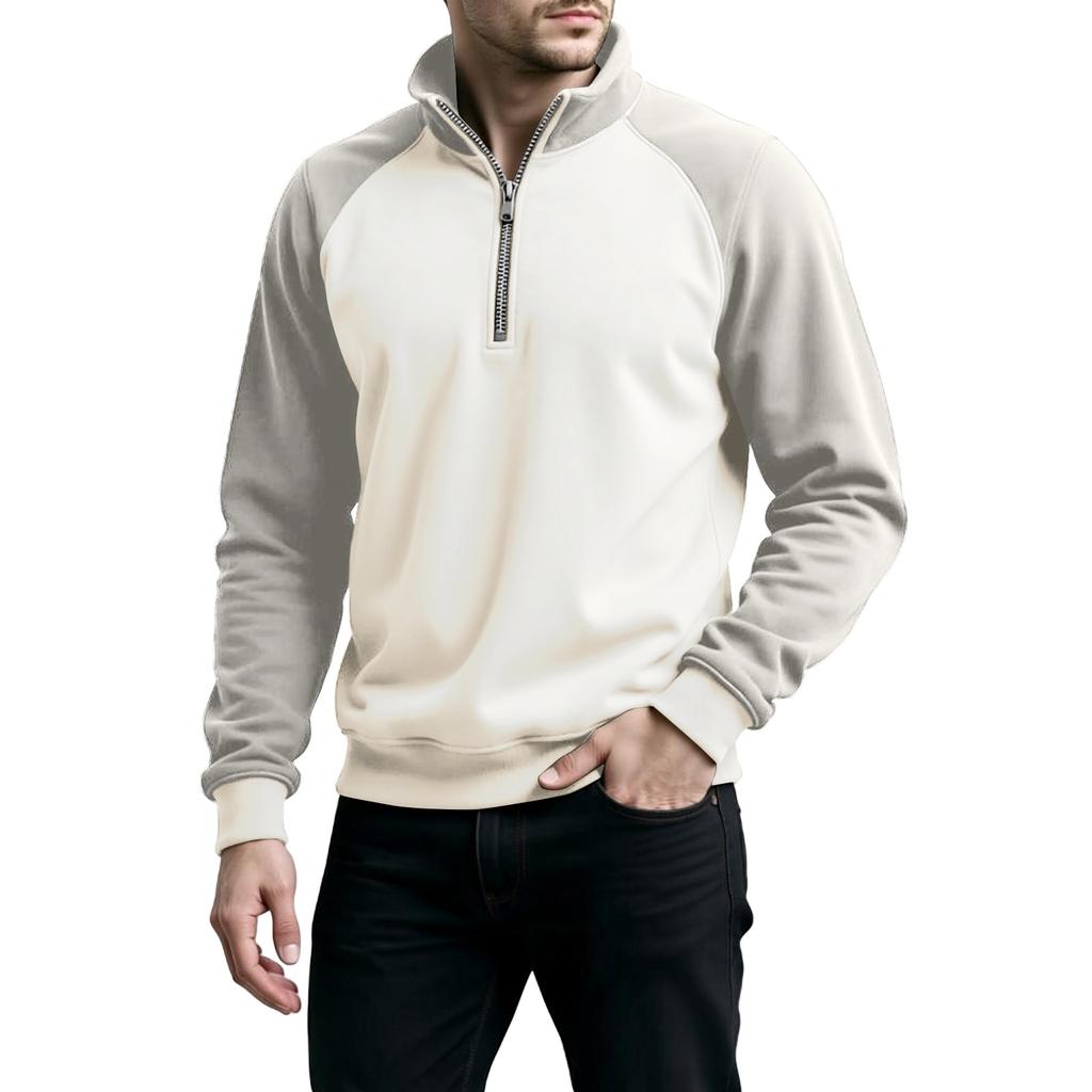 Men's Colorblock Half Zip Stand Collar Sweatshirt Men's Sports Large Size Casual Stand Collar Sweatshirt