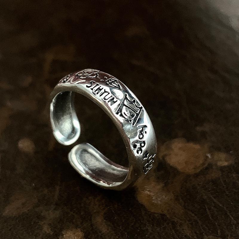 ANENJERY Flower Prince Graffiti Open Ring for Women Korea Niche Design Thai Silver Color Vintage bague femme anel anillo