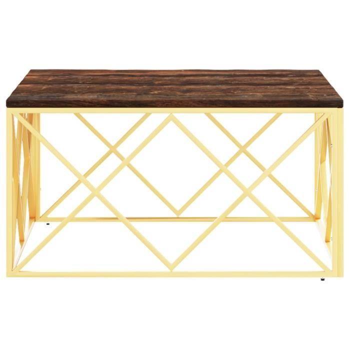 VidaXL Table basse doré acier inoxydable et bois massif récupération 349974