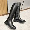 Women's Fashion Boots High Tube Boots Low Heel Motorcycle Boots Zipper Boots