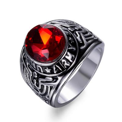 Bijoux Vintage en Acier Inoxydable Bague Aigle Américain GI Rubis Acier Titane