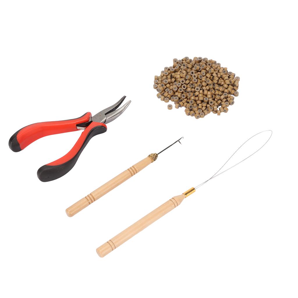 Hair Extension Tool Kit Micro Silicone Rings Bead with Pliers Pulling Hook Crochet Hair Styling Extension Tool