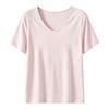Women's Short Sleeve Top V Neck Casual Loose Fit Ice Silk Ribbed T-Shirt Solid Color Daily Wear Blouse