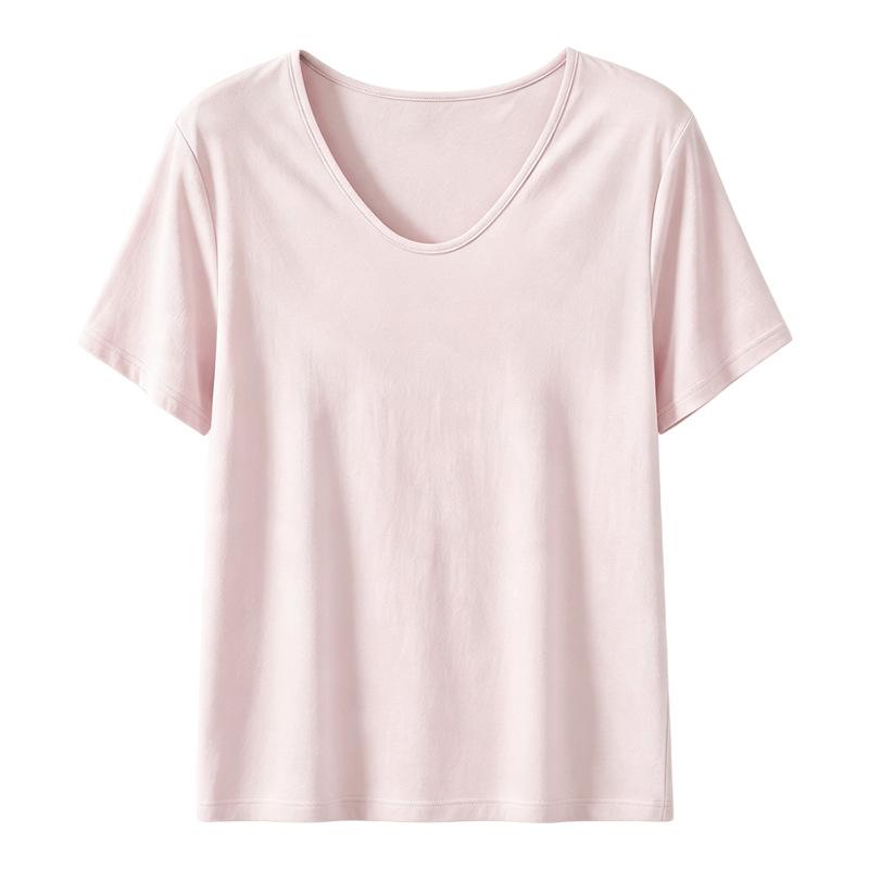Women's Short Sleeve Top V Neck Casual Loose Fit Ice Silk Ribbed T-Shirt Solid Color Daily Wear Blouse