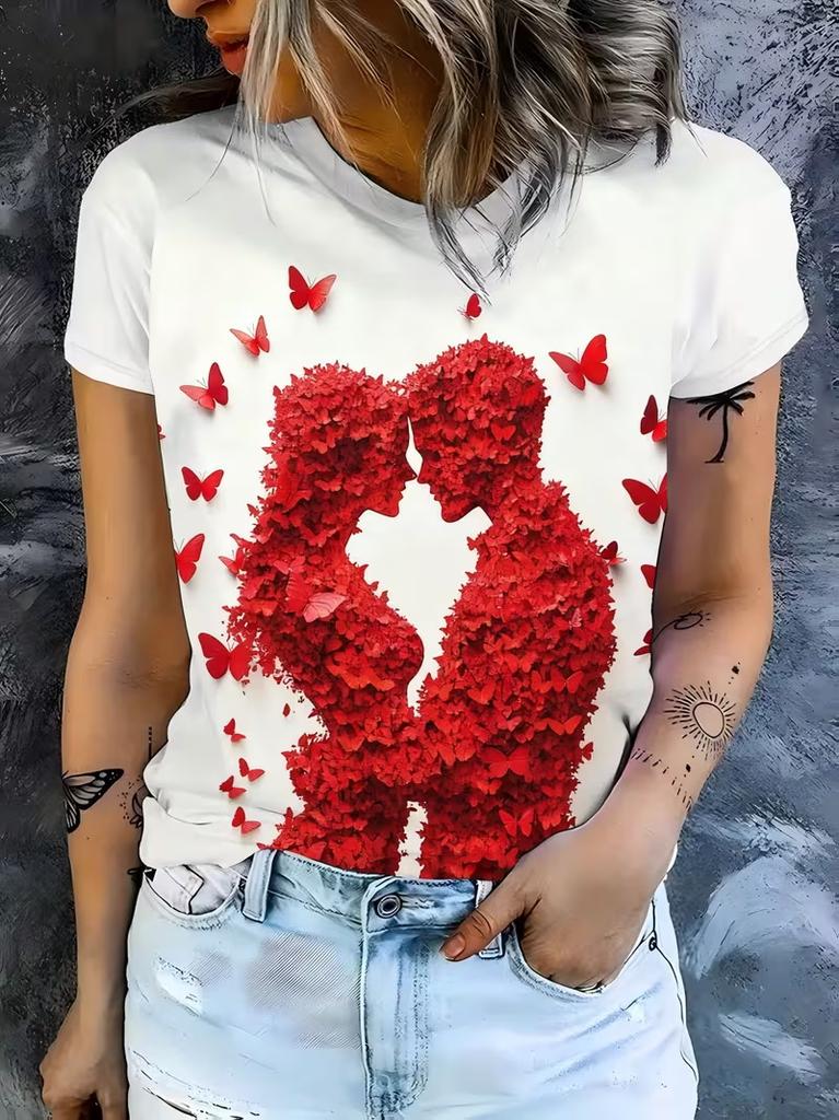 Men'S 3D Digital Print T-Shirt LOVE Graphic Tee Round Neck Casual Shirt For Everyday & Formal Wear Summer Short Sleeve Tees