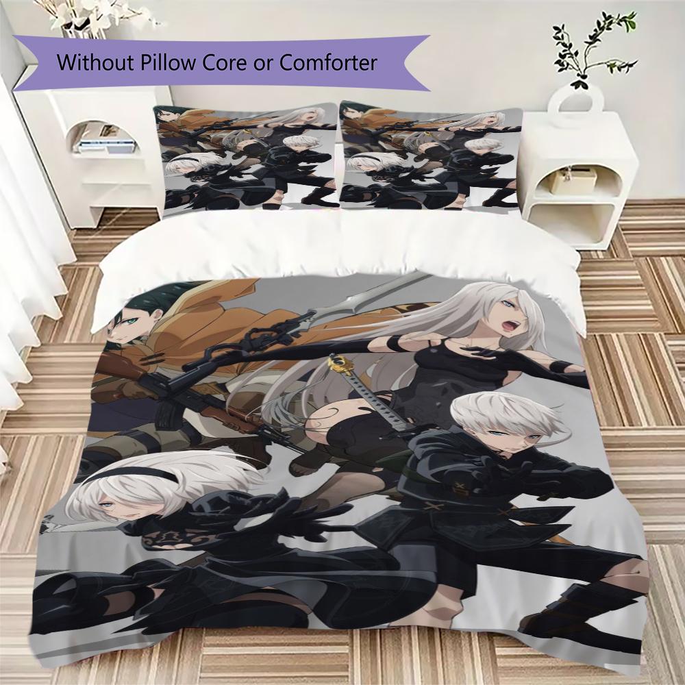 NieR Automata Pattern Bedding Uilt Set Uilt Cover Pillowcase Home Decoration Birthday Gift (1 * Duvet Cover + 2 * Pillowcase Without Core)