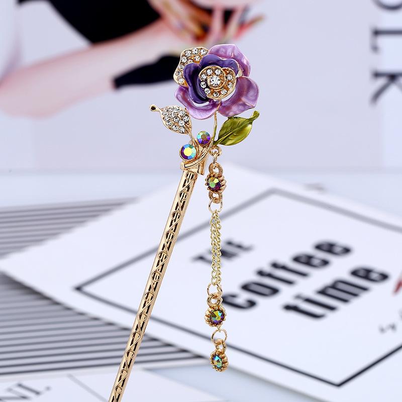 

Fashion Painted Court Retro Hairpin Disc Hair Fringed Step Hairpin Rose Versatile Temperament Headgear фиолетовый