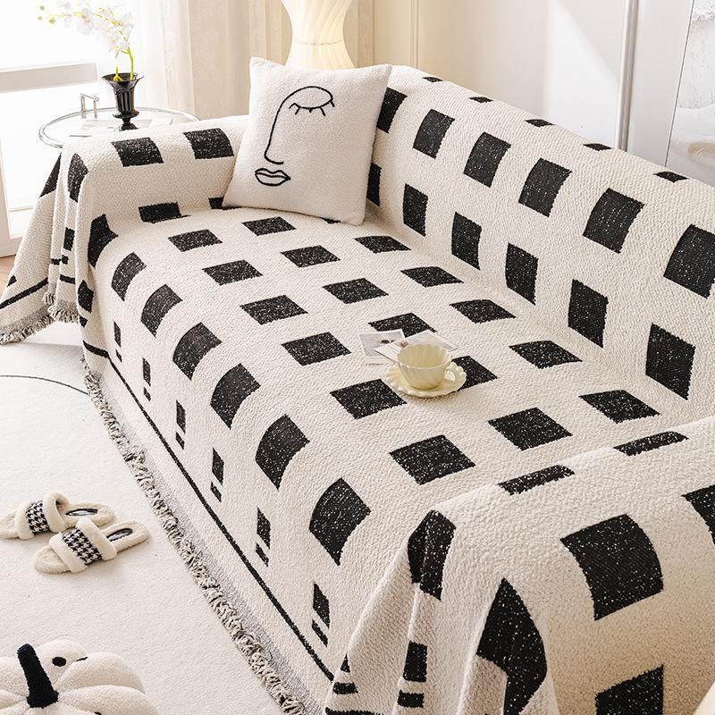 Plush Simple Sofa Towel Non-Slip Sofa Cover Dust Cover One-Piece Plush Cover Cloth Line High Sense